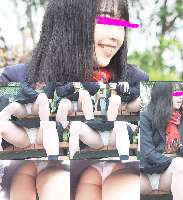 【J⚫︎座り込み盗撮】花柄ステッチパンツ・3人組座り＆歩きパンチラ
