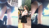 坂口杏里似ギャル系サテン白パンツをロングで☆ヒラヒラワンピース舞い上がり撮られちゃう女子